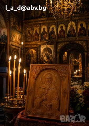 Авторска икона Св. Иван Рилски нова, дърворезба от масивно дърво, снимка 3 - Икони - 54384901