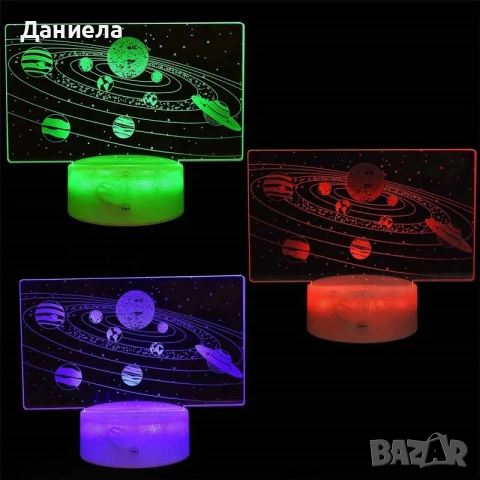 Нощна детска 3D LED лампа, Слънчевата система, променящи се цветове, 20 см, снимка 2 - Други - 55266480