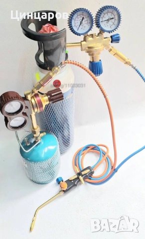 Оксижен комплект-бутилки O2/5л. и газ/2.4л, човкa с дюзи 5бр, вентили газ-кислород 