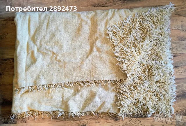 Естествен вълнен китеник / губер (140x240 см) – ръчна изработка, кремав цвят, снимка 10 - Покривки за легло - 55421279