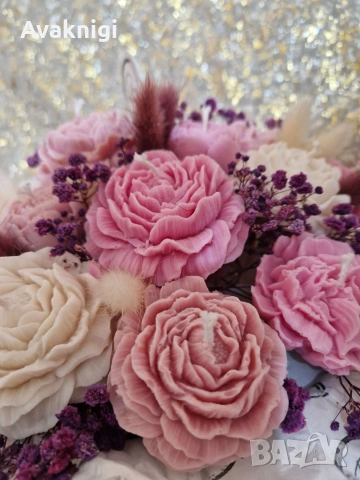 Луксозен букет от соеви свещи 🌸 Нежност 🌸, снимка 4 - Ръчно изработени сувенири - 55075872