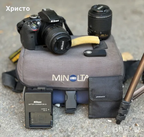 Цифров фотоапарат Nikon D3300 DSLR 24.2MP + 2 NIKKOR VR ОБЕКТИВА + Статив + Чанта, снимка 2 - Фотоапарати - 55656999