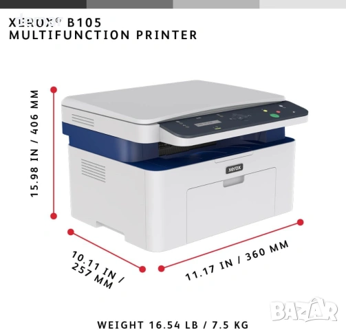 Безжичен многофункционален принтер Xerox B105, лазерен монохромен, снимка 3 - Принтери, копири, скенери - 54440709