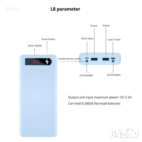 Външна батерия Power Bank за 8 броя батерии 18650, снимка 11 - Оригинални батерии - 53983297