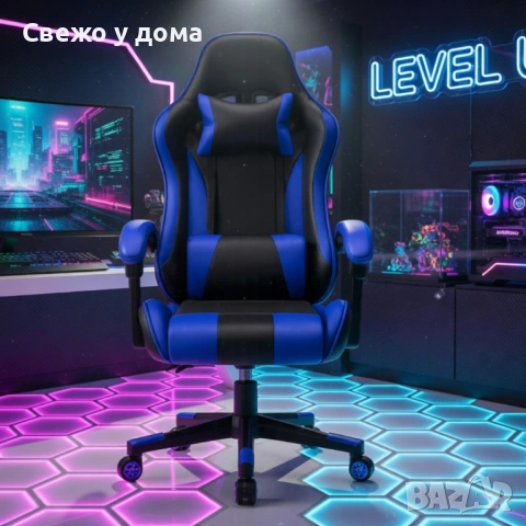 НОВ МОДЕЛ Ергономичен офис и геймърски син стол – Максимален комфорт за гърба и врата, регулируем, снимка 4 - Столове - 54205336