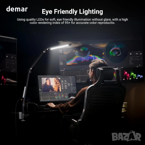 LED лампа NEEWER 108 см с щипка и двойна светлинна лента за бюро, 12W, CRI95+, ME-DL02, снимка 6 - Лед осветление - 54049026