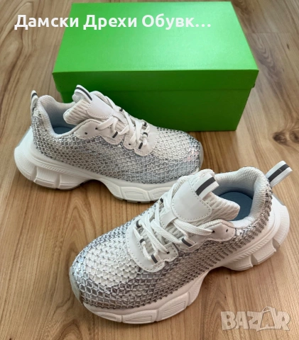 Дамски бели маратонки с камъни , снимка 6 - Маратонки - 55144653