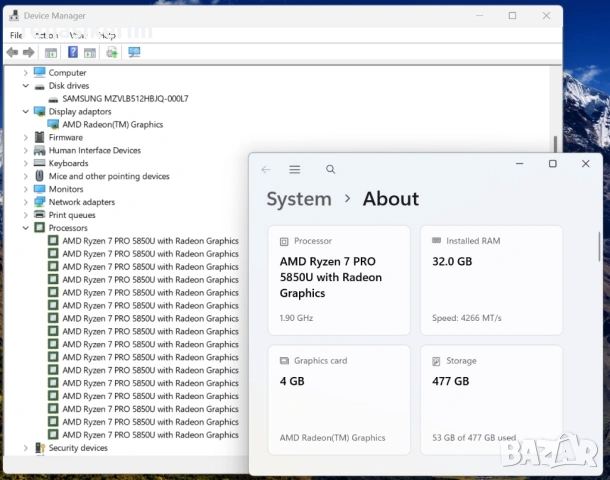 14' Full HD Ryzen 7 PRO 5850u Lenovo ThinkPad T14s Gen 2 32GB LPDDR4X/512GB NVMe/Radeon Pro, снимка 5 - Лаптопи за работа - 54781852