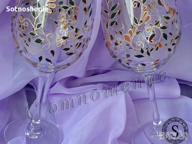 Ръчно рисувани чаши за вино, снимка 2 - Чаши - 54442095