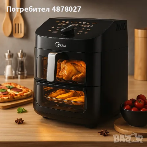 Еър Фрайър 2 в 1 - 11L - Midea MAD1100DADK - С две зони за готвене, 10 програми и 360° циркулация на, снимка 4 - Фритюрници - 55513640