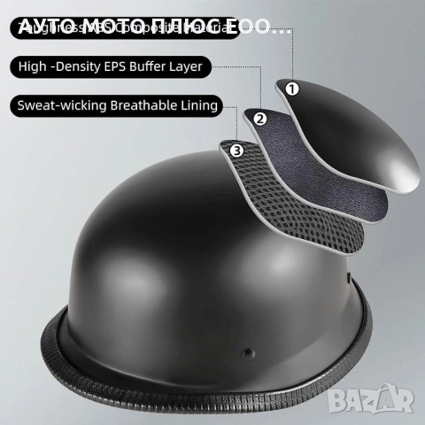 Ретро каска за мотор тип канче (German style) - Черен гланц, снимка 6 - Аксесоари и консумативи - 54202340