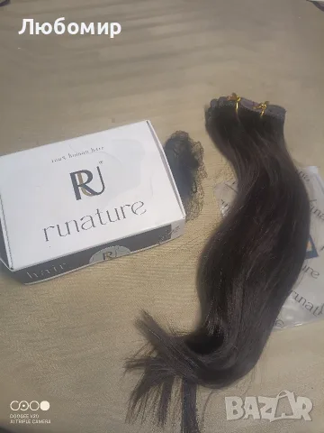 RUNATURE Екстеншъни за коса с клипс, човешка коса, 12 инча, тъмнокафява, 50 г #2 , снимка 2 - Аксесоари за коса - 55582573