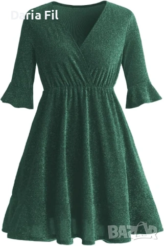 Блестяща тъмнозелена рокля 2XL/3XL , снимка 3 - Рокли - 54857152