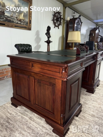 Chesterfield/Честърфийлд Класическо бюро от масив и естествена кожа., снимка 6 - Бюра - 55398223