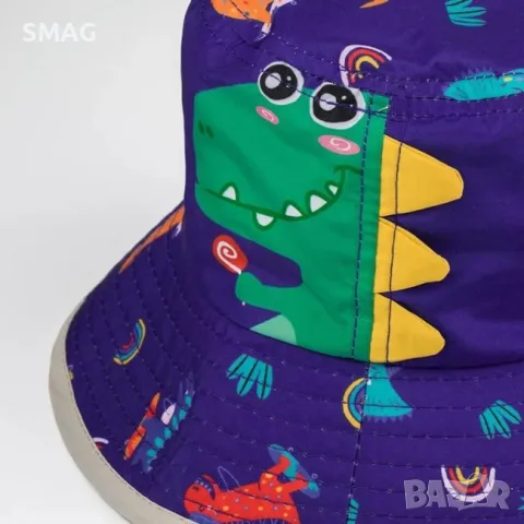 Бебешка шапка тип bucket за момче синя с динозаври 3D_1248866, снимка 2 - Други - 55358598