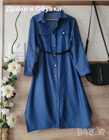 Дънкова рокля тип риза , снимка 3 - Рокли - 54157909