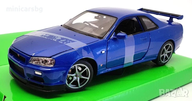 Метални колички: Nissan Skyline GT-R R34 BNR34 - 1:24 метален макет