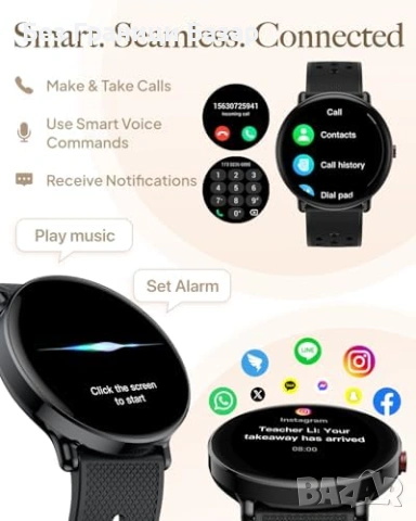 Нов Смарт часовник TitanSync S62 водоустойчив OLED дисплей кръгъл черен за мъже и жени, снимка 2 - Смарт гривни - 54100801