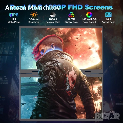 Двоен портативен монитор CUIUIC 15.6 1080P USB-C, снимка 2 - Монитори - 54823716