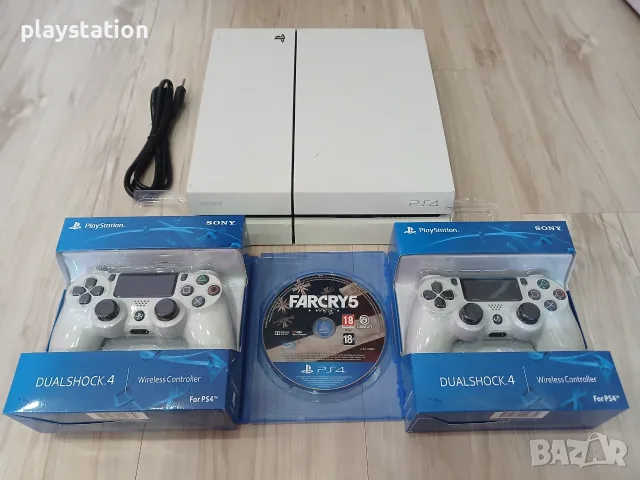 Снежнобял PlayStation 4 500GB Glacier White / 2 Нови Джойстика / Плейстейшън 4