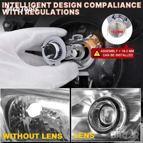 Диодни крушки за фар H7 с лупа 2 броя комплект Т841, снимка 3 - Аксесоари и консумативи - 54159820