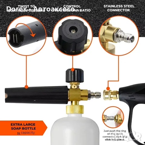 Пянообразуваща дюза Foam Cannon 1 л Quick Connect 1/4 - 5 дюзи в комплекта, снимка 3 - Аксесоари и консумативи - 55392625
