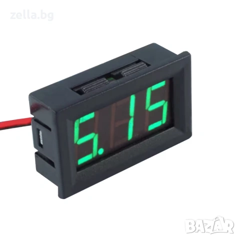 Комплект от 5 броя дигитални волтметра за вграждане DC 5V-120V, зелен LED – за автомобил 10389, снимка 5 - Друга електроника - 54691909