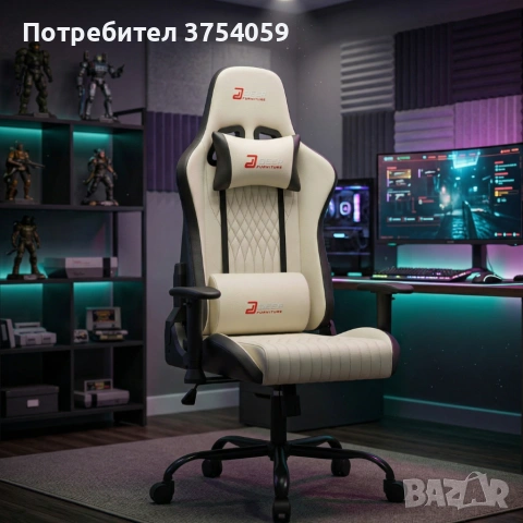 Ергономичен бял геймърски стол с поставка за крака, регулируема височина и 3D подлакътници, снимка 2 - Столове - 55160730