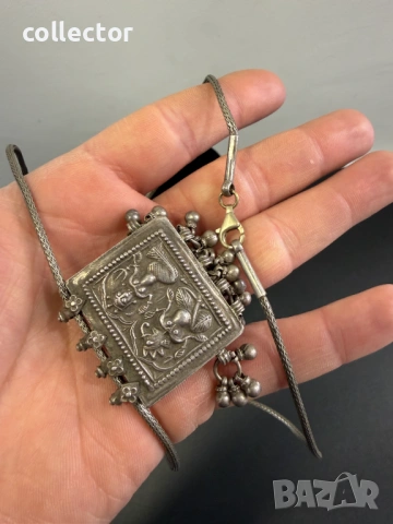 Сребърен индийски амулет / муска / мощохранилница. №8105, снимка 9 - Антикварни и старинни предмети - 54200023