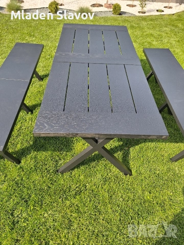 градински комлект от алуминий цвят антрацит, имитация на дърво, снимка 11 - Градински мебели, декорация  - 54198770