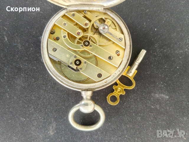 Швейцарски СРЕБЪРЕН джобен часовник 1900г. с ключе - 10 РУБИНА ПРОМОЦИЯ, снимка 14 - Джобни - 50419600