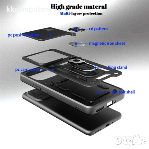 Калъф за Realme 16 Pro 5G с Капаче за Камера и Стойка - PC+TPU, Военна защита, 7 цвята, снимка 8 - Калъфи, кейсове - 54148589