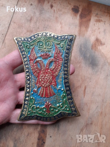 Стара отливка масивен бронз с емайл двуглав орел, снимка 4 - Антикварни и старинни предмети - 54238817