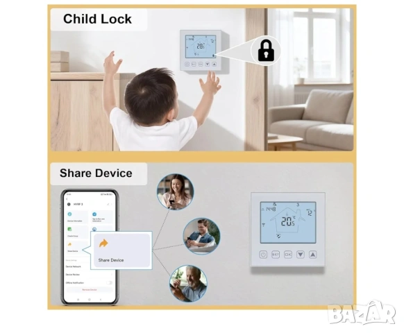 КЕТОТЕК- KTF0155C- WiFi термостат за подово на котел/вода, Alexa, Tuya smart Life APP & Voice, снимка 10 - Друга електроника - 54691291