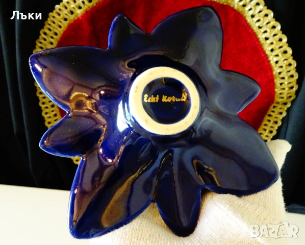 Порцеланов свещник,пепелник цвете,злато,кобалт. , снимка 4 - Антикварни и старинни предмети - 53989712