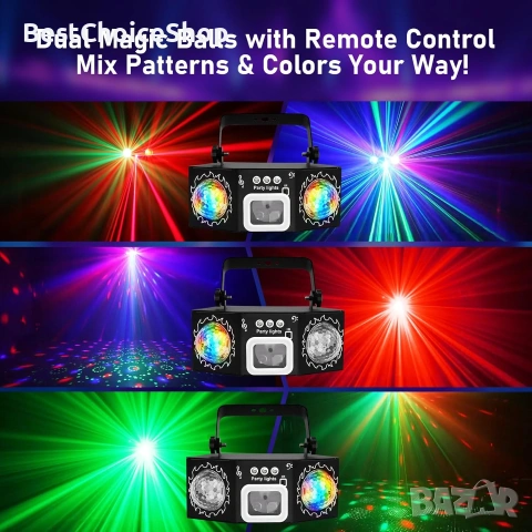 LED диско светлина с двойни топки, звуково активиране, за DJ, KTV, клуб, парти, снимка 9 - Прожектори - 55038190