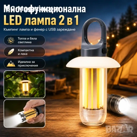 Мощна акумулаторна преносима LED лампа къмпинг осветление лед фенер за риболов туризъм палатка силна