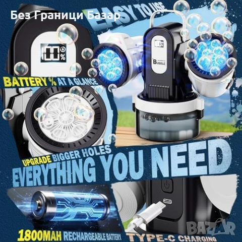 Нова Акумулаторна машина за балони мехурчета с RGB светлини и дистанционно, снимка 2 - Други - 54208107