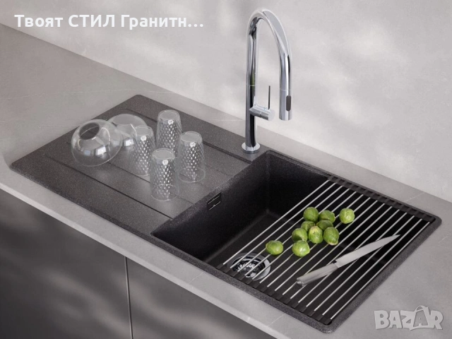 Графит кухненска мивка от гранит Копенхаген 1000x500 Top 60, снимка 6 - Мивки - 55123791