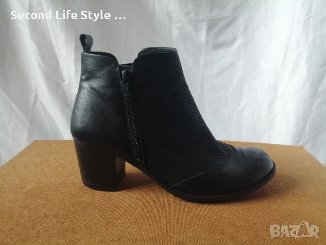 № 39 дамски боти естествена кожа на ток Mon Dieu - в черен цвят, снимка 2 - Дамски боти - 54096246
