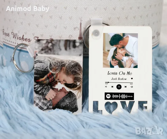 Персонализиран ключодържател Spotify двустранен MDF със снимка надпис