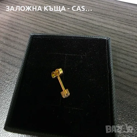 Златна обеца 14K с прозрачен камък – 0.25 г, снимка 3 - Обеци - 55430744