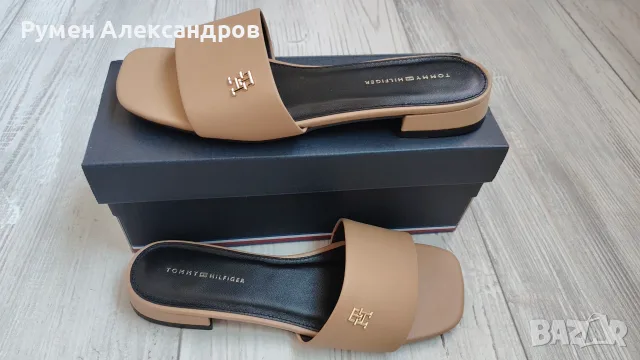 Нови бежови дамски кожени чехли TOMMY HILFIGER FLAT SANDAL EUR38