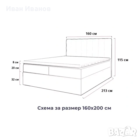 Легло за спалня "Боксспринг", снимка 6 - Спални и легла - 54172470