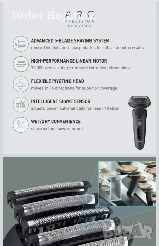 Самобръсначка Panasonic с 5 ножчета за мокро/сухо бръснене, глава Multi-Flex, снимка 2 - Друга електроника - 55218928