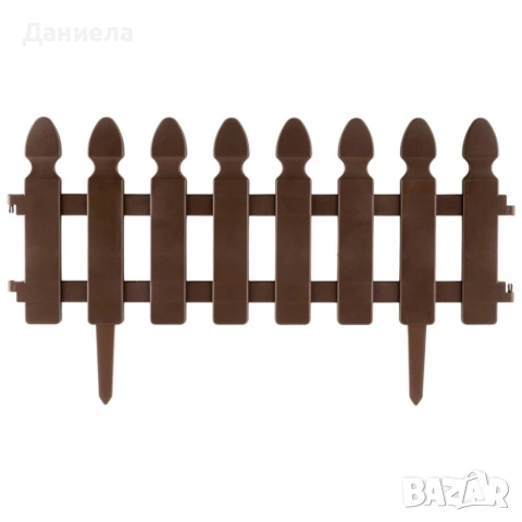 Градинска декоративна ограда, 4 части, 49x21 см, UV устойчива пластмаса, кафява, снимка 9 - Други - 54779650