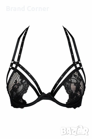 Hunkemöller черен сутиен с дантела, мрежа и декоративни ленти – размер 70C