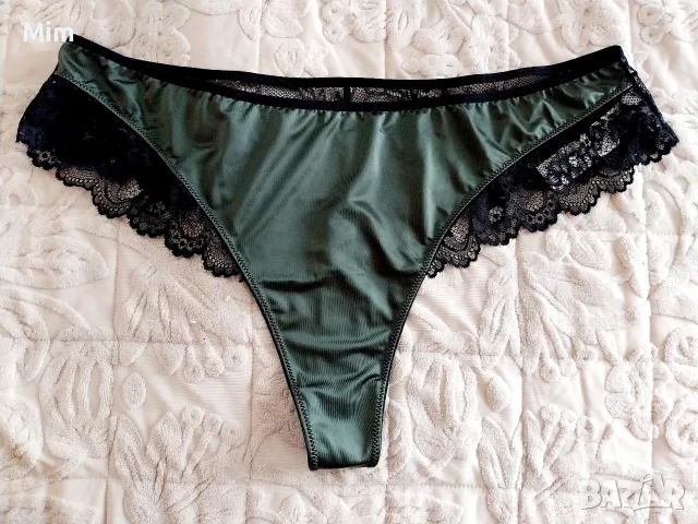  4XL Сатенена маслено зелена полупрашка с черна дантела , снимка 2 - Бельо - 55289402