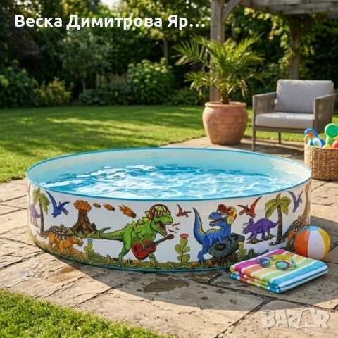 Детски градински басейн с динозаври, 1,83 м х 38 см, саморазгъващ се, 2+ години, снимка 2 - Басейни и аксесоари - 54933713