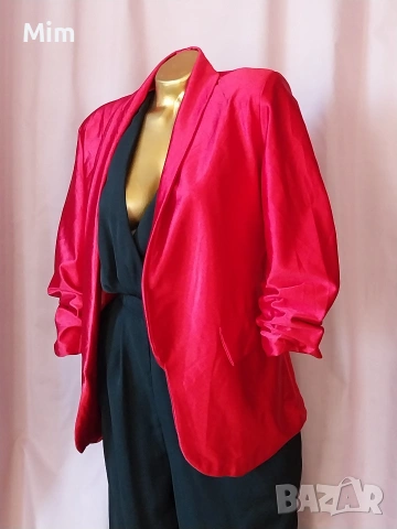 New Collection Ярко червена сатенено сако , снимка 3 - Сака - 55005397